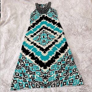 INC Embellished Ikat Maxi Dress